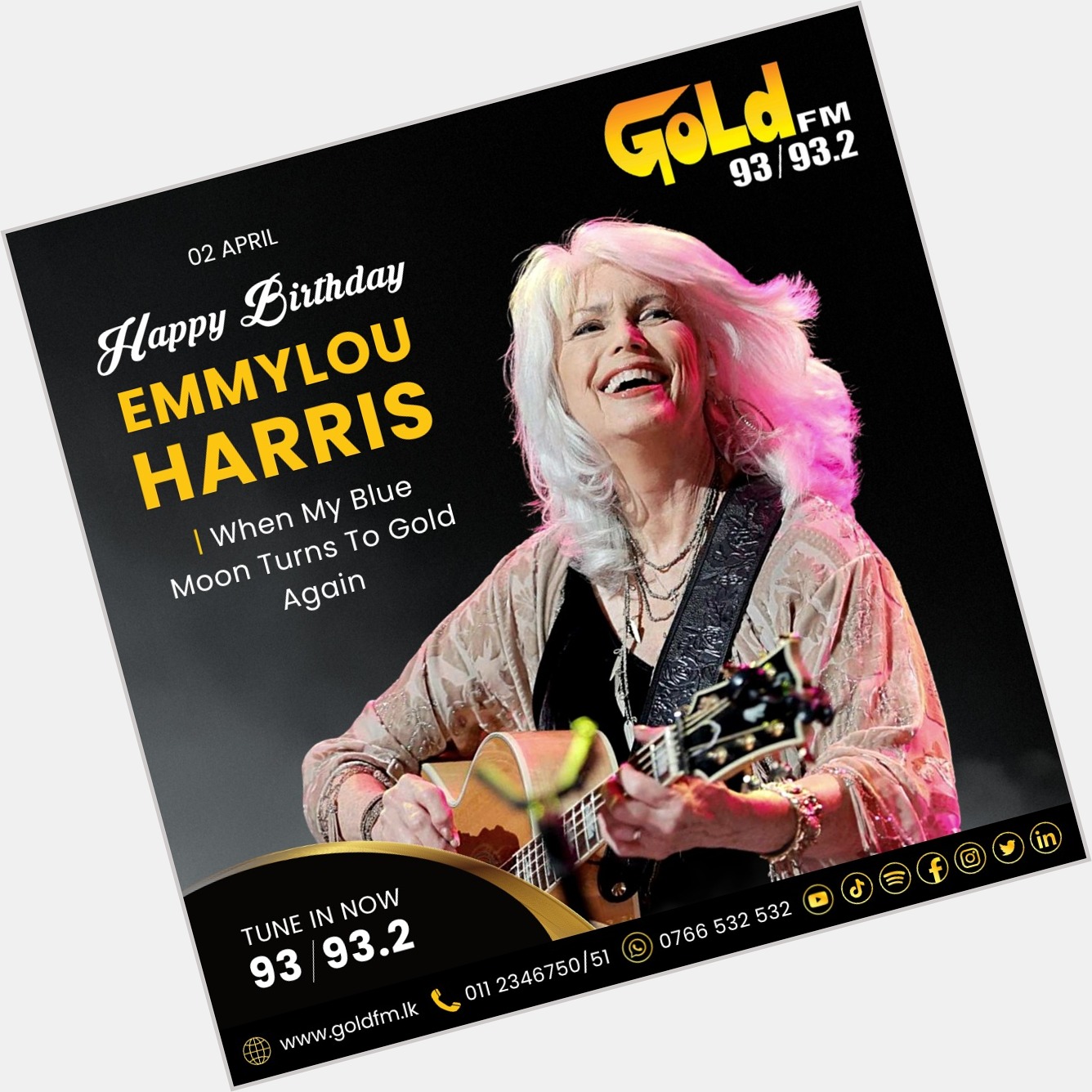 HAPPY BIRTHDAY TO EMMYLOU HARRIS TUNE IN NOW 93 / 93.2 Island wide     