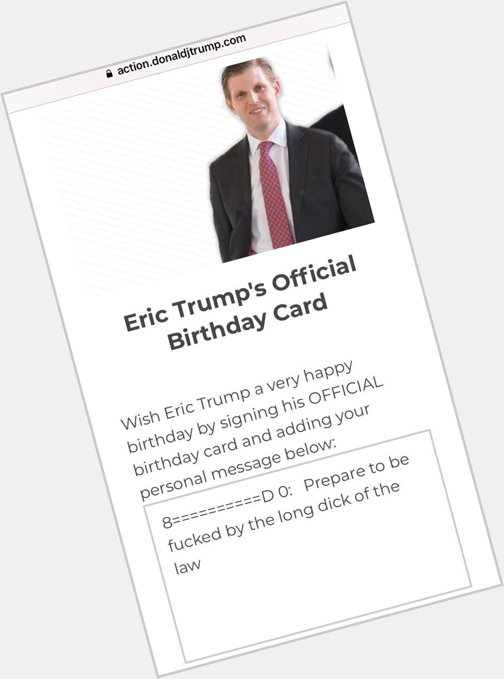 Y all go wish eric trump a happy birthday you can write whatever you want in there 