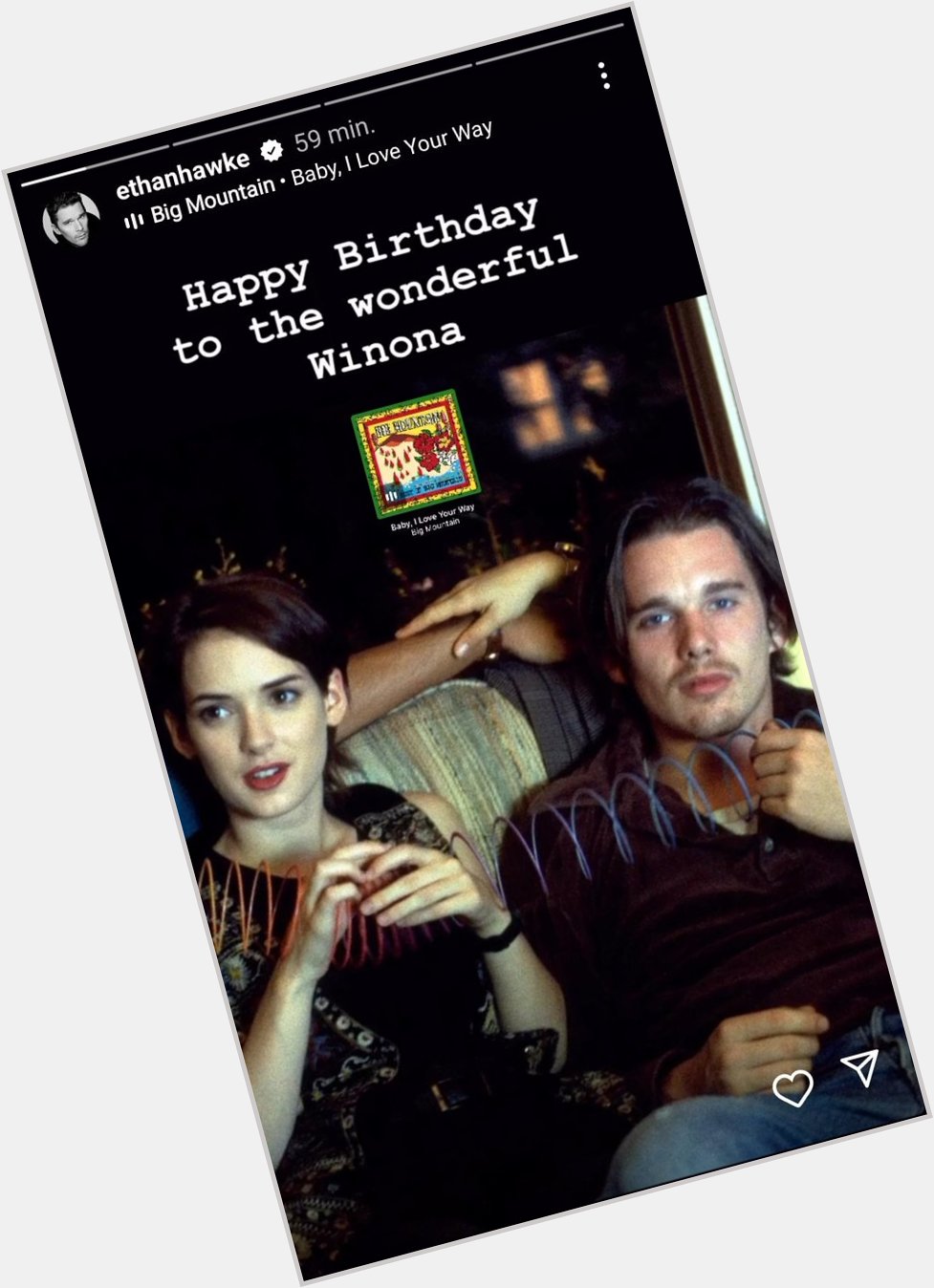 Ethan Hawke wishes Winona a happy birthday 