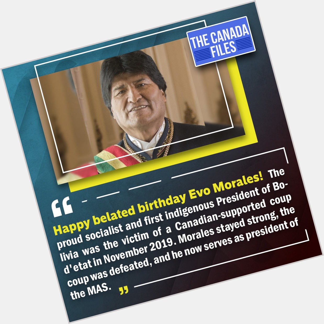 Happy belated 62nd birthday to socialist, indigenous former Bolivian President Evo Morales! 
