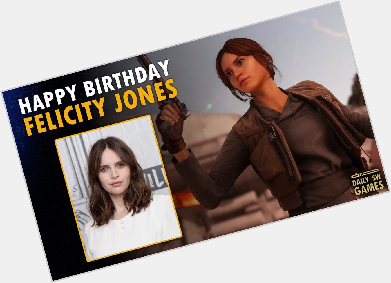 Happy 38th birthday to the wonderful Felicity Jones, who portrayed Jyn Erso in Rogue One: A Star Wars Story! 