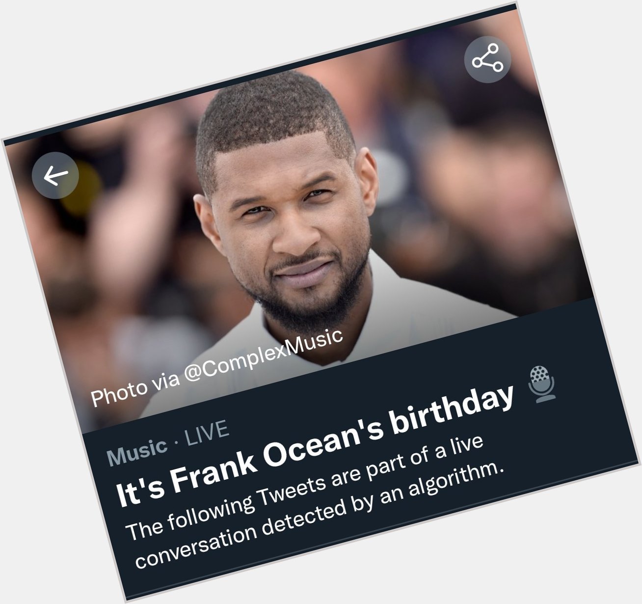 Happy Birthday Frank Ocean! In another life you\d have made a terrific Usher impersonator according to message. 
