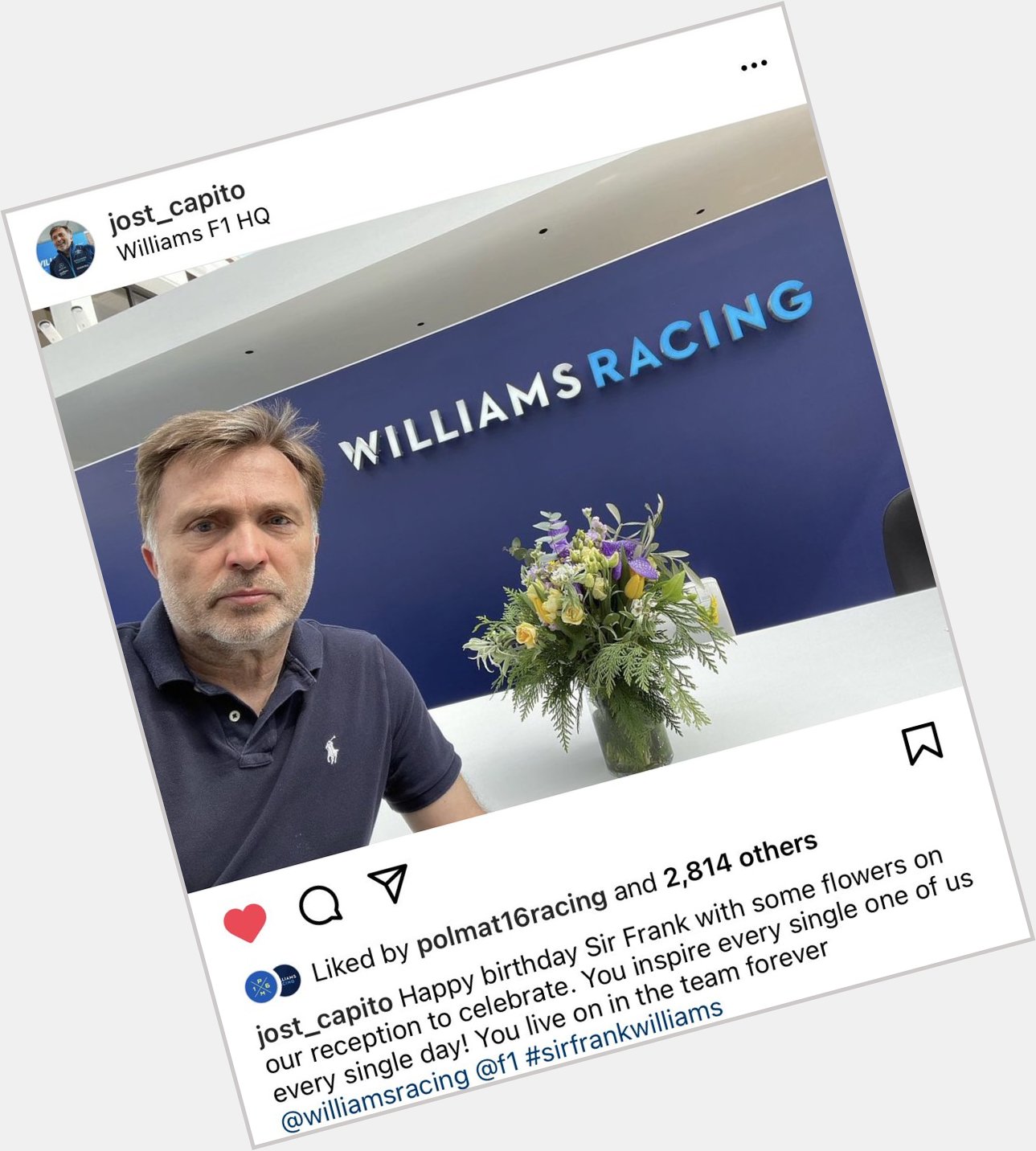 Happy birthday sir frank Williams!!! (This post was so cute I had to share) 