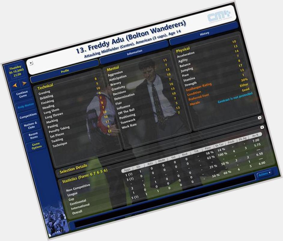 Happy 26th Birthday to Championship Manager 03/04 wonder-kid, Freddy adu. He know plays for Kuopion Palloseura. 