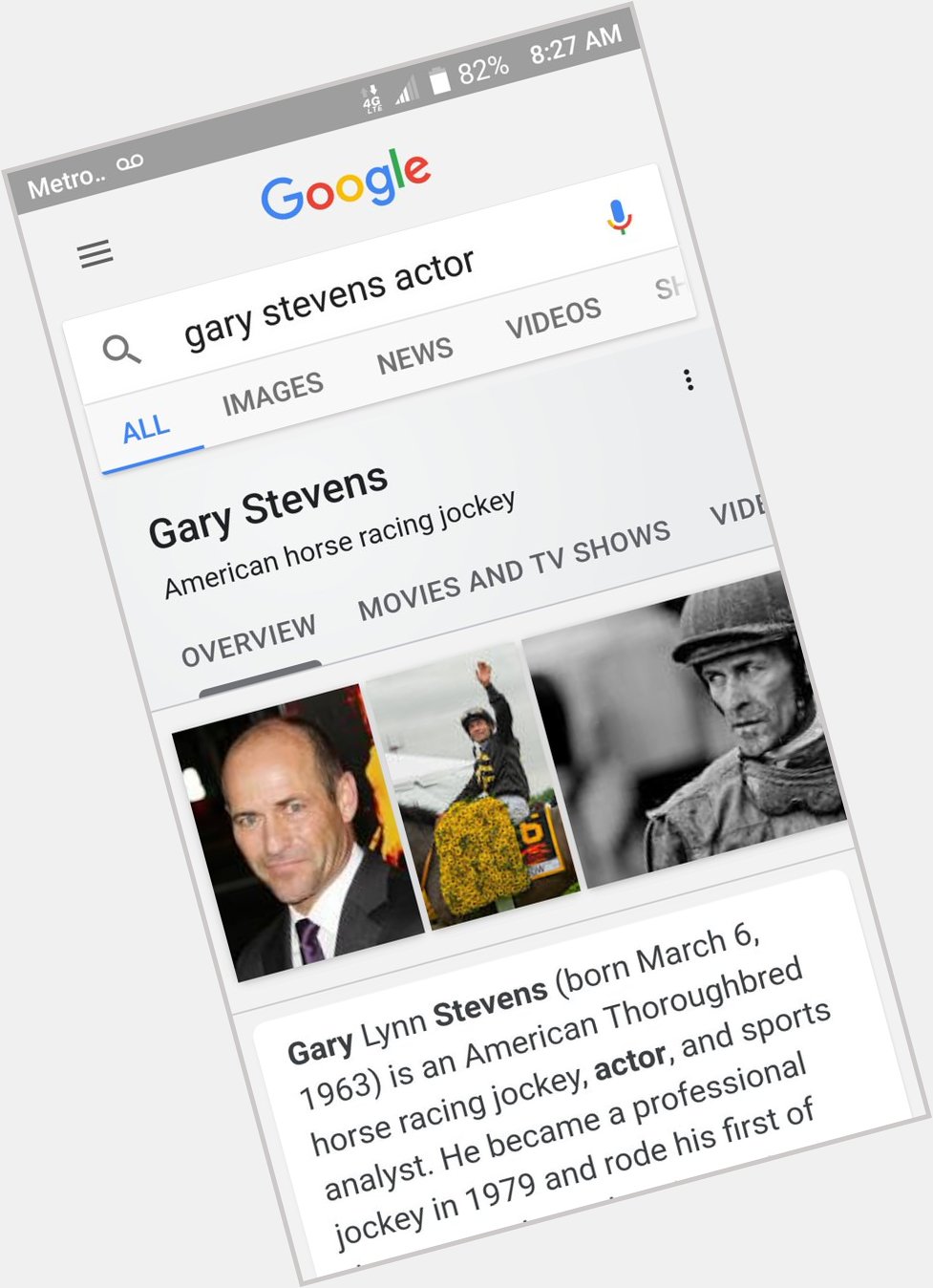 How many other jockeys have own Google page under ACTOR?? Happy birthday to Gary Stevens. Actor/Jockey!!! 