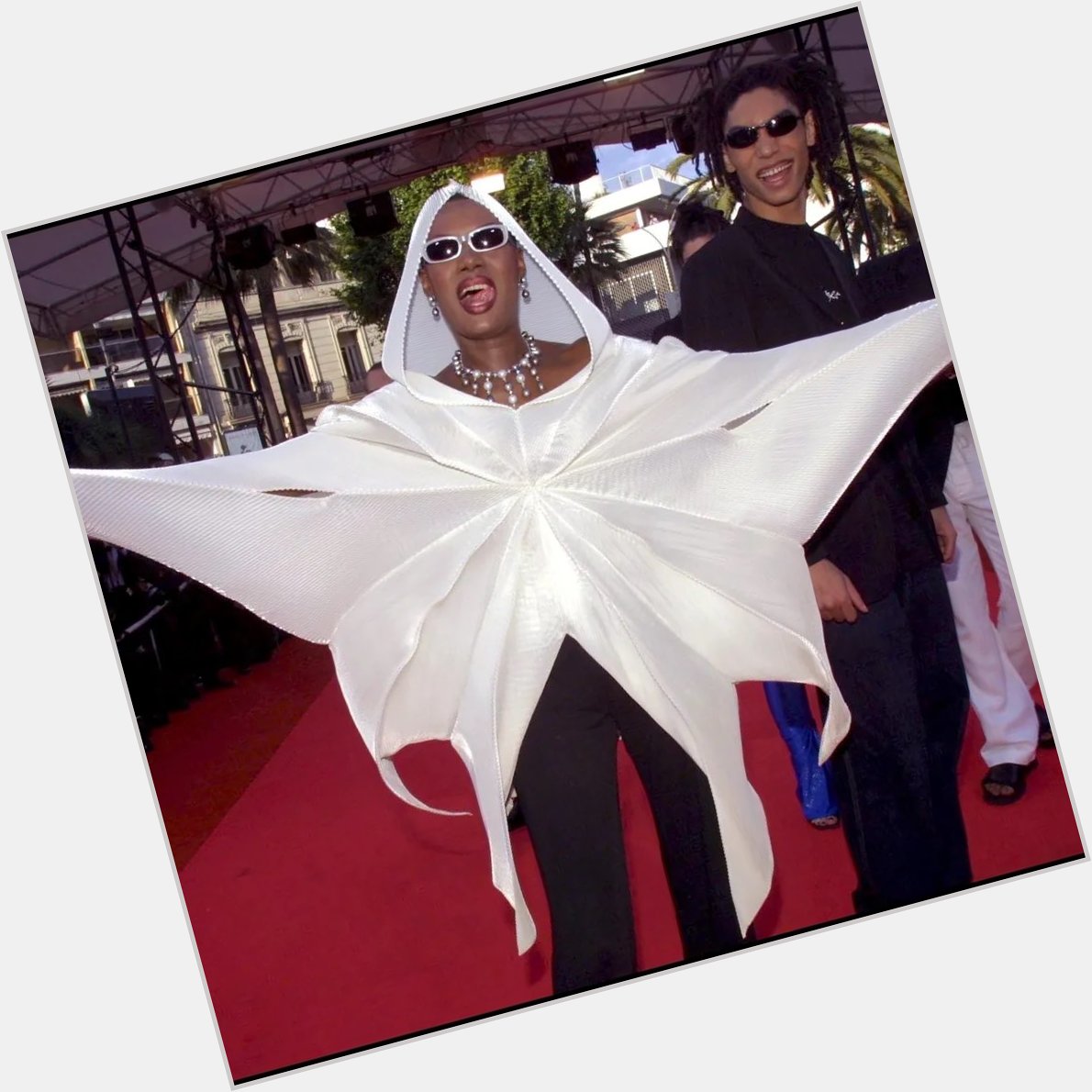 Happy birthday to the ultimate cool girl, Grace Jones  Wearing Issey Miyake at Cannes Film Festival in 2001 