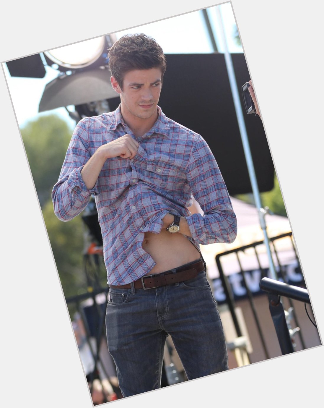 Flash and Happy Birthday  October 6, 2014 - Grant Gustin visits \"Extra\" in Los Angeles, CA. 