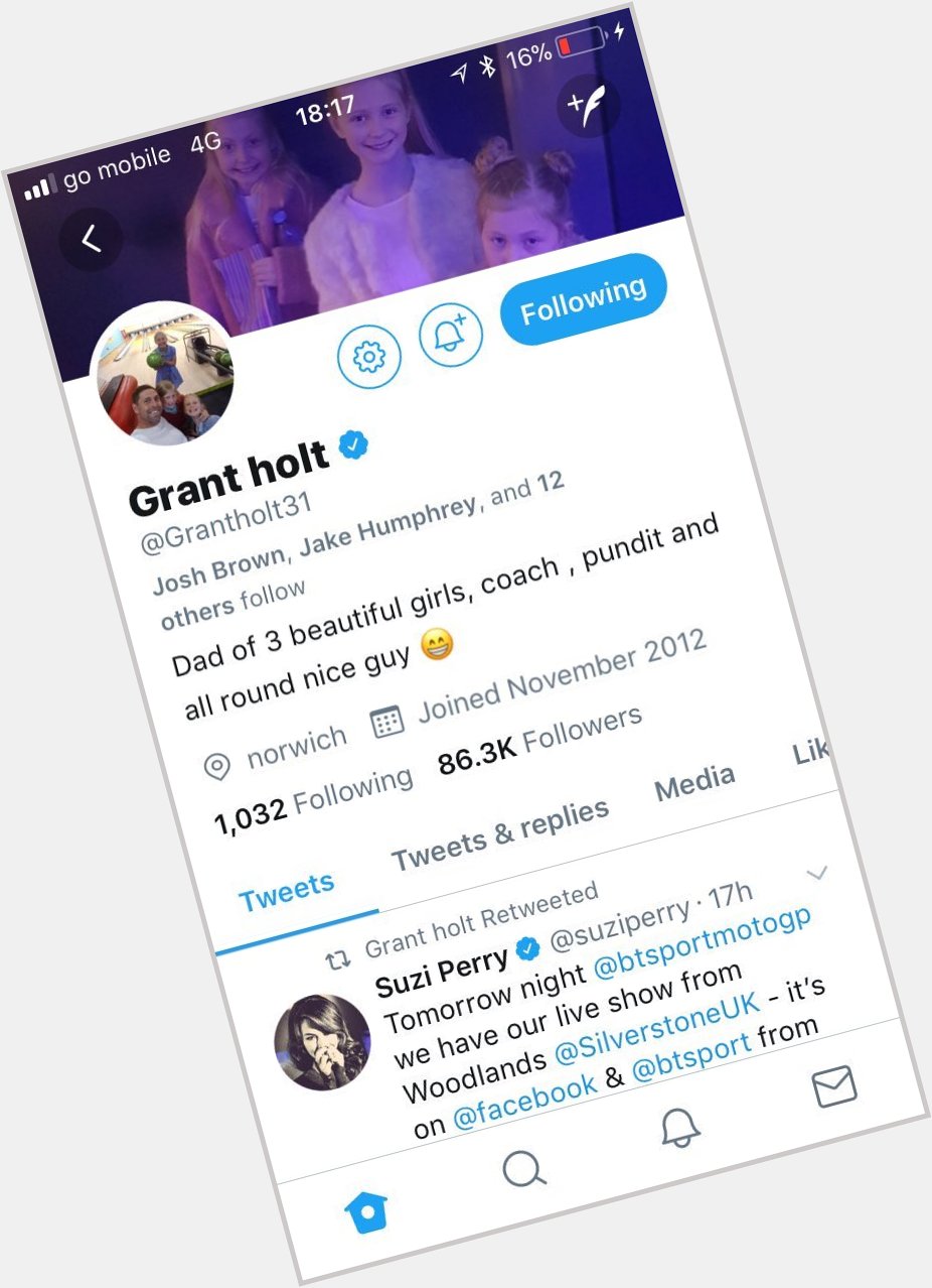 Happy birthday Grant Holt hope you re spending it with your 3 oddly named daughters 