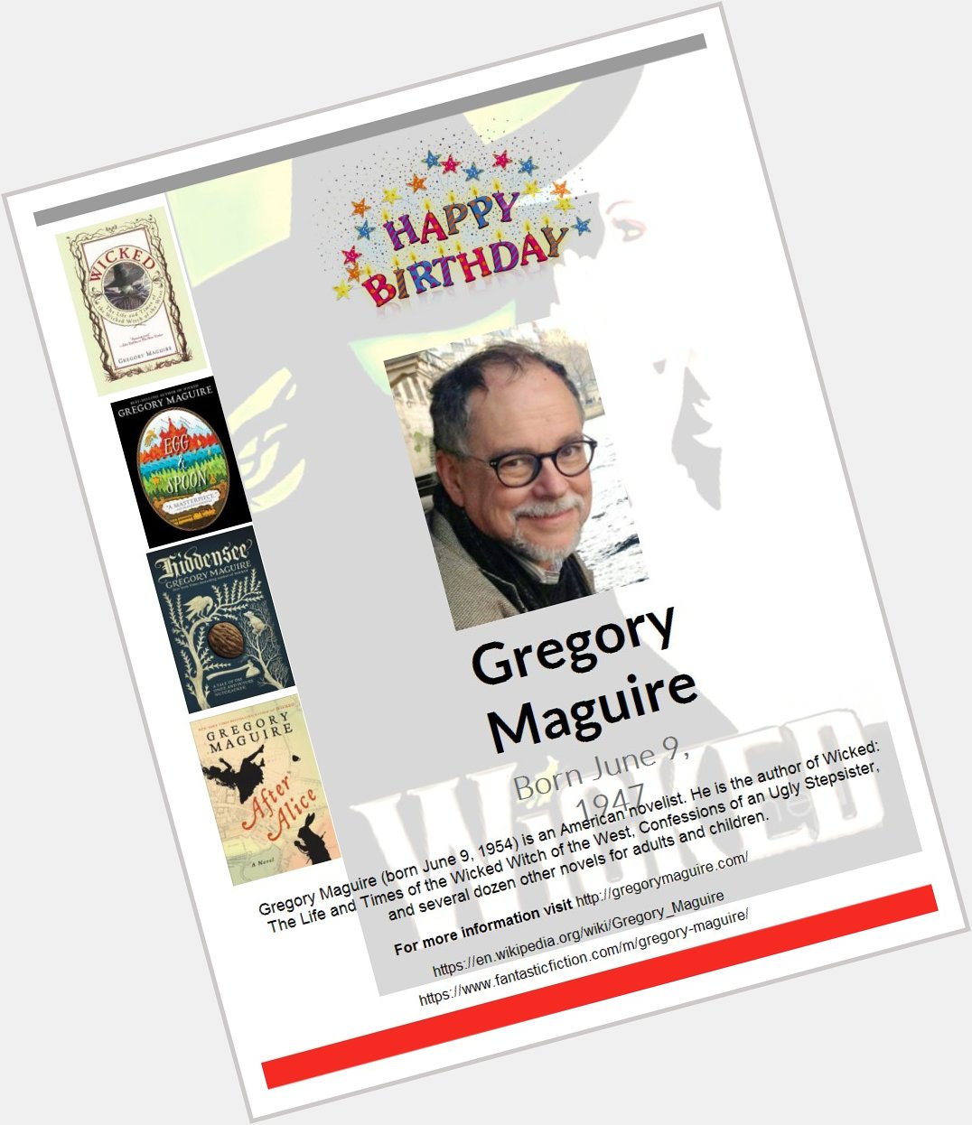 Happy Birthday Gregory Maguire!  