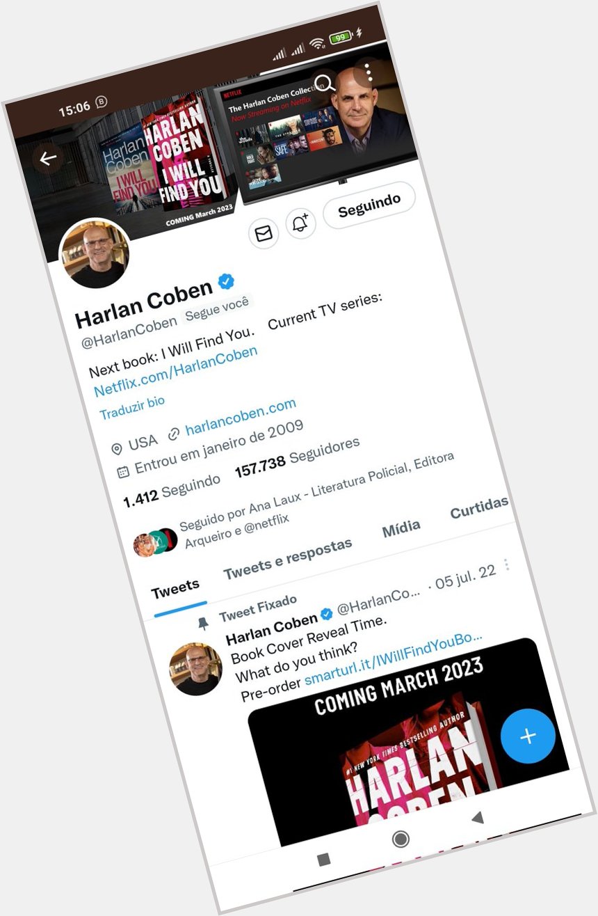 O Harlan Coben do nada me seguiu no message. Happy birthday   