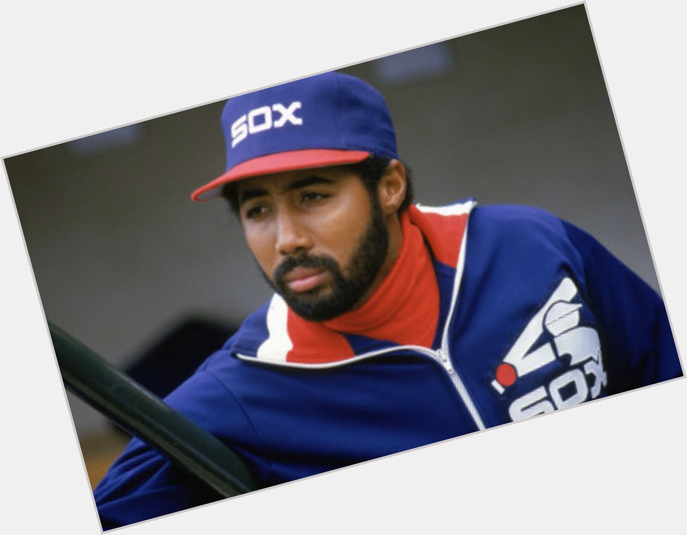 Happy birthday to Harold Baines, who looks like a Hall of Famer in his mid 1980 s White Sox warm up jacket 