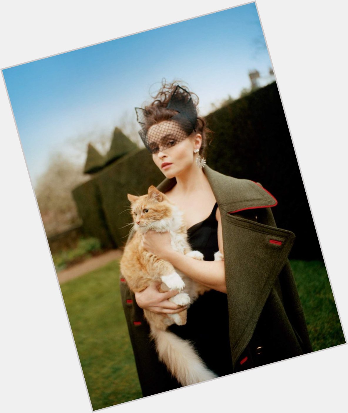 Happy 52nd birthday to Helena Bonham Carter. (Photographed with a ginger cat for Harpers Bazaar UK) 