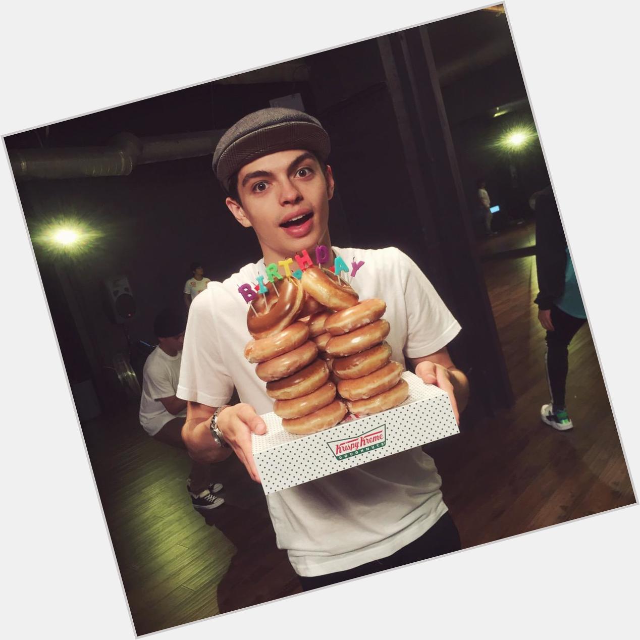 Happy birthday handsome boy  \" my \"I\m 22, and I have a Krispy Kreme birthday cake.\" face. 