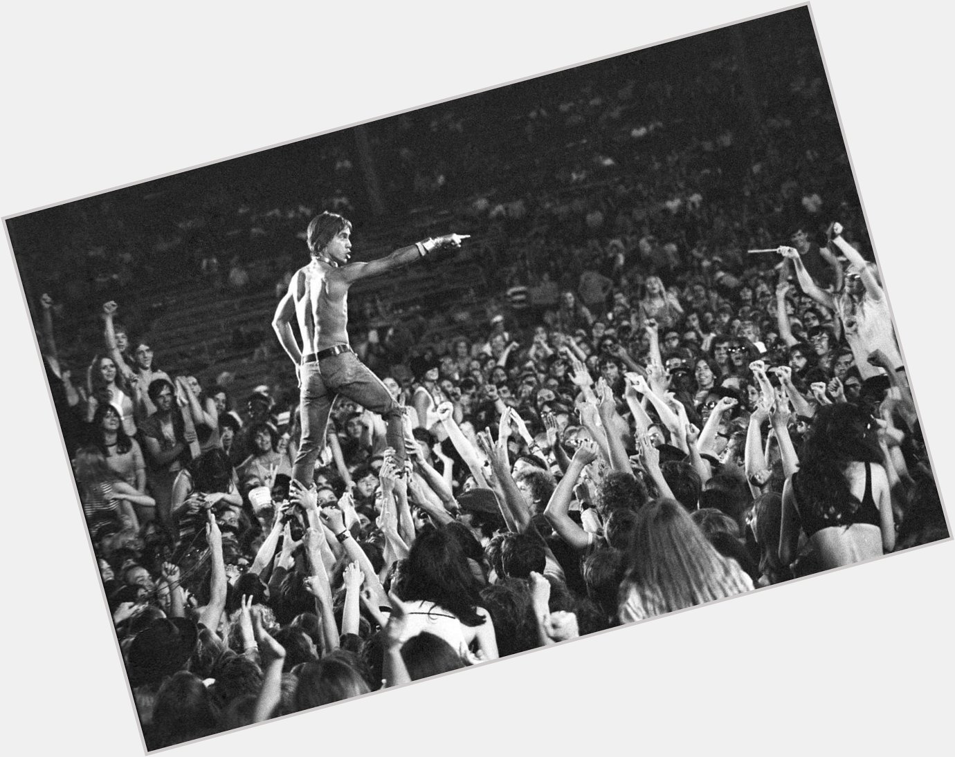 Happy 73rd birthday, Mr. Iggy Pop!
Now THAT\S crowd surfing.   Photograph by Tom Copi 