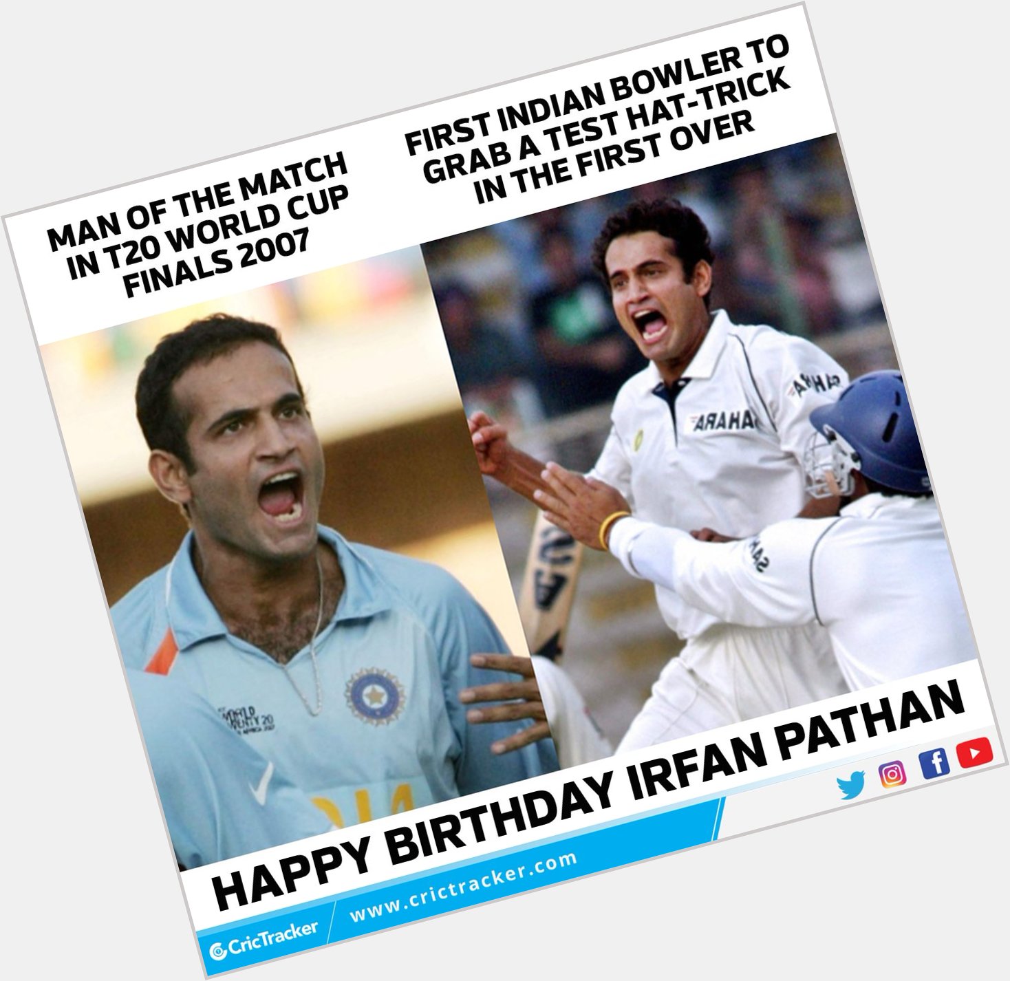 Wishing former Indian all-rounder Irfan Pathan a very happy birthday.    