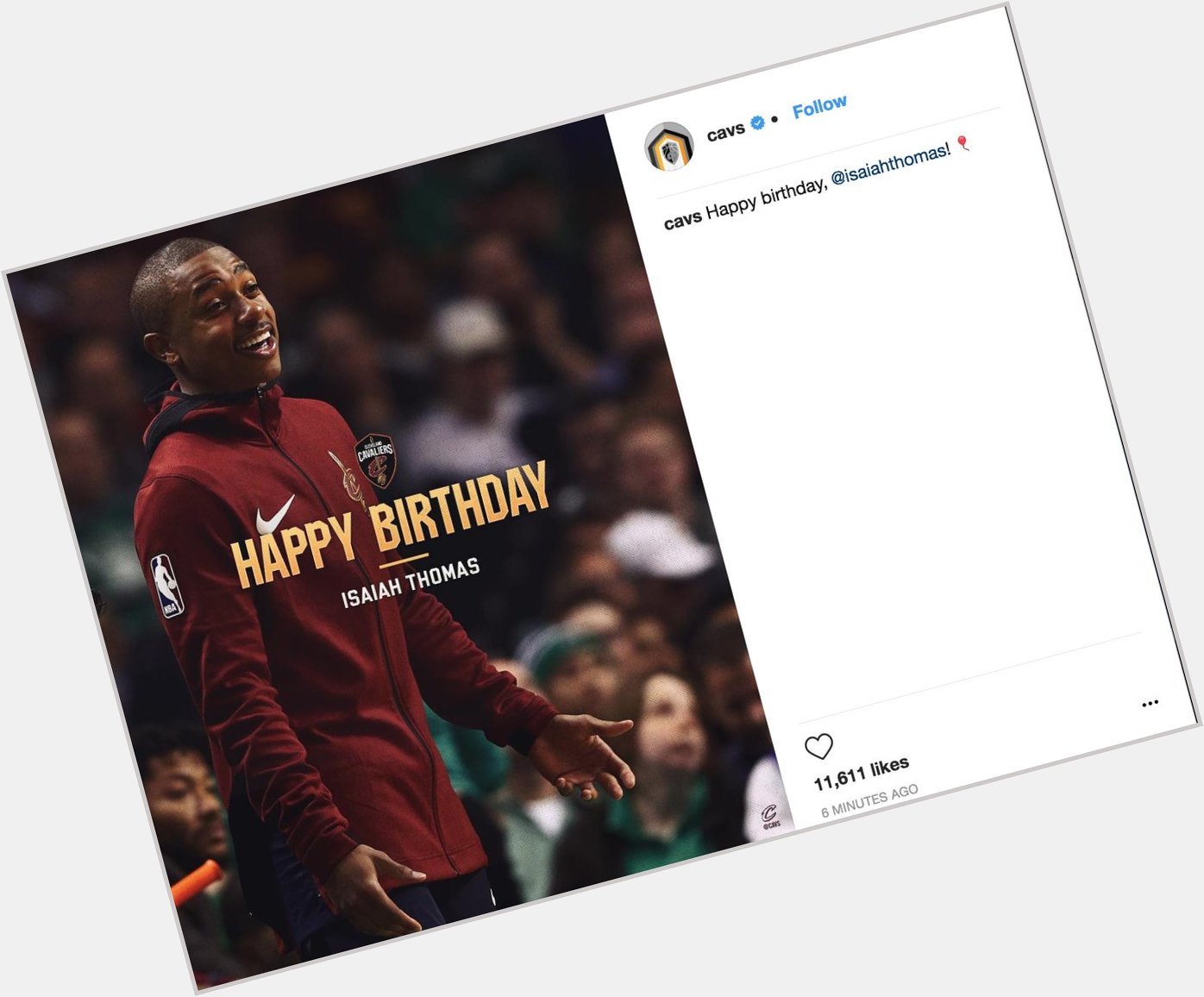 The Cavs wished Isaiah Thomas a happy birthday on Instagram, but disabled the comments 