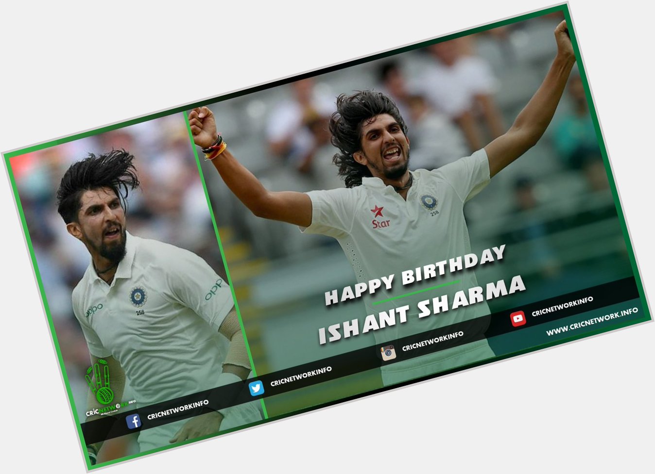 Aggressive Indian pacer, Ishant Sharma, who recently achieved the 250-wicket

Happy birthday Ishant Sharma! 