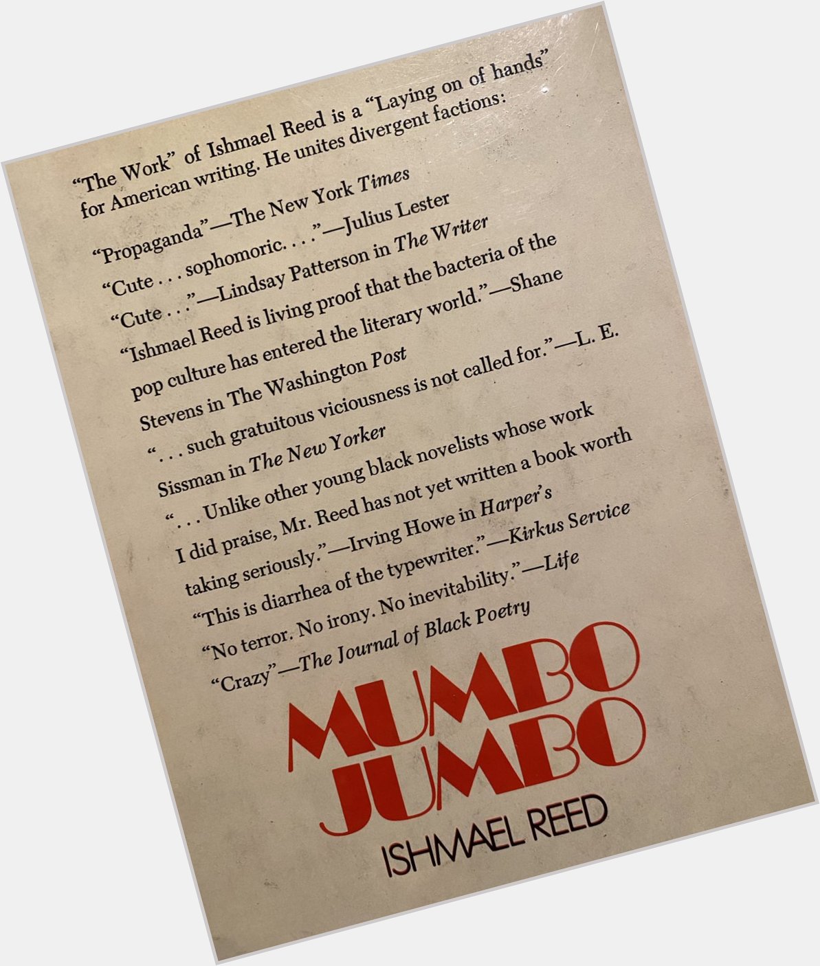 Happy birthday to Ishmael Reed who once published a book with only negative blurbs 