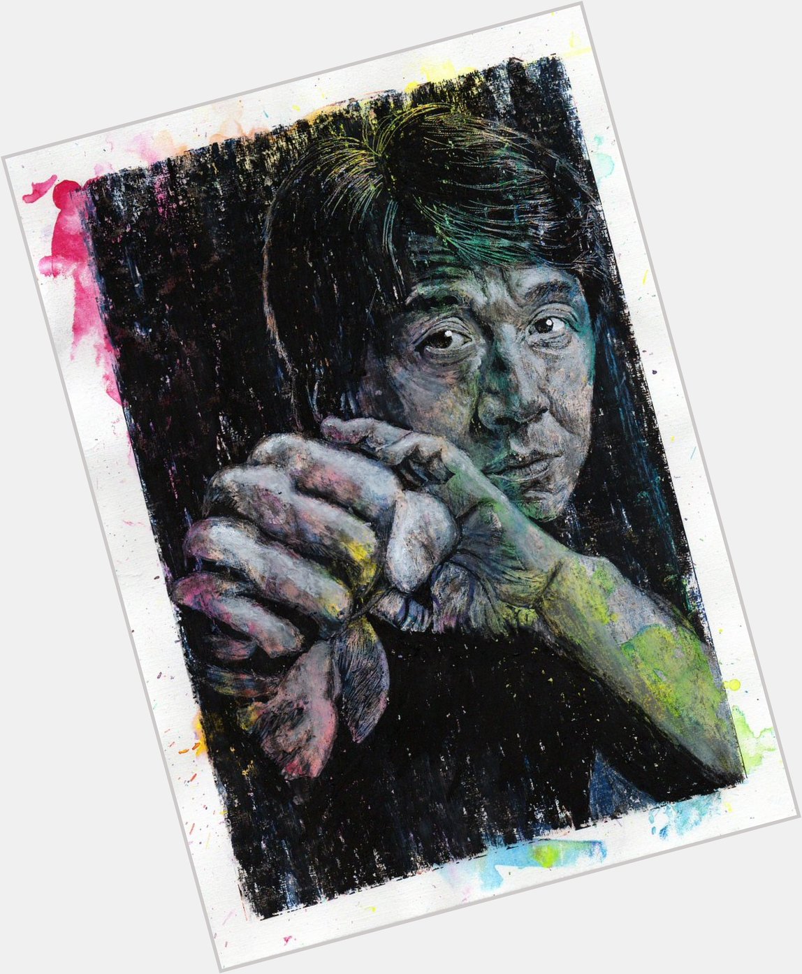 Happy 68th birthday Jackie Chan! This picture: oil and ink on acrylic paper, 21cm x 30cm. 