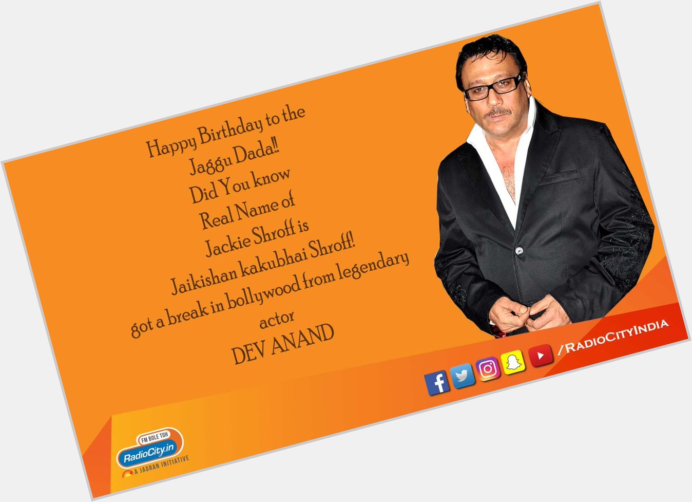  Wish Jaggu dada a.k.a Jackie Shroff a.k.a Jaikishan Kakubhai Shroff
a very Happy Birthday!! 