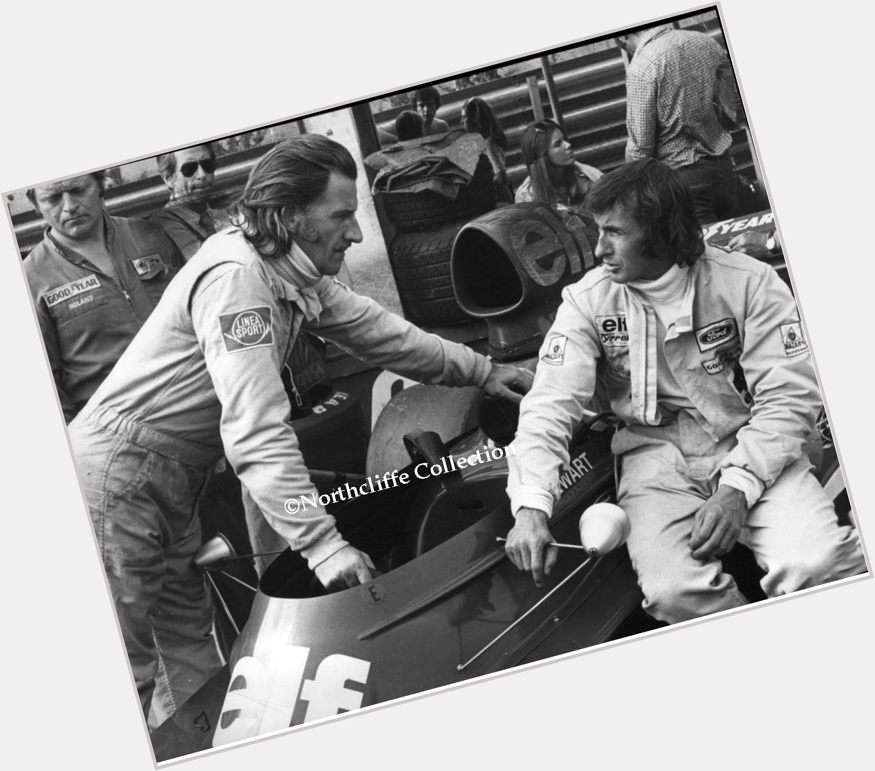 Happy 82nd Birthday to Sir Jackie Stewart: 3 time World Champion.   Shown here with Graham Hill in 1973 