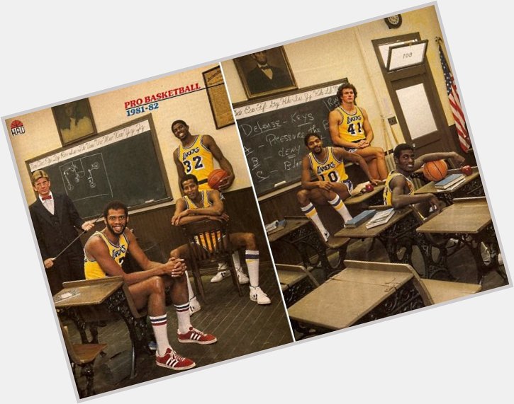 The 1981-1982 Lakers studying Happy Birthday Jamaal Wilkes    