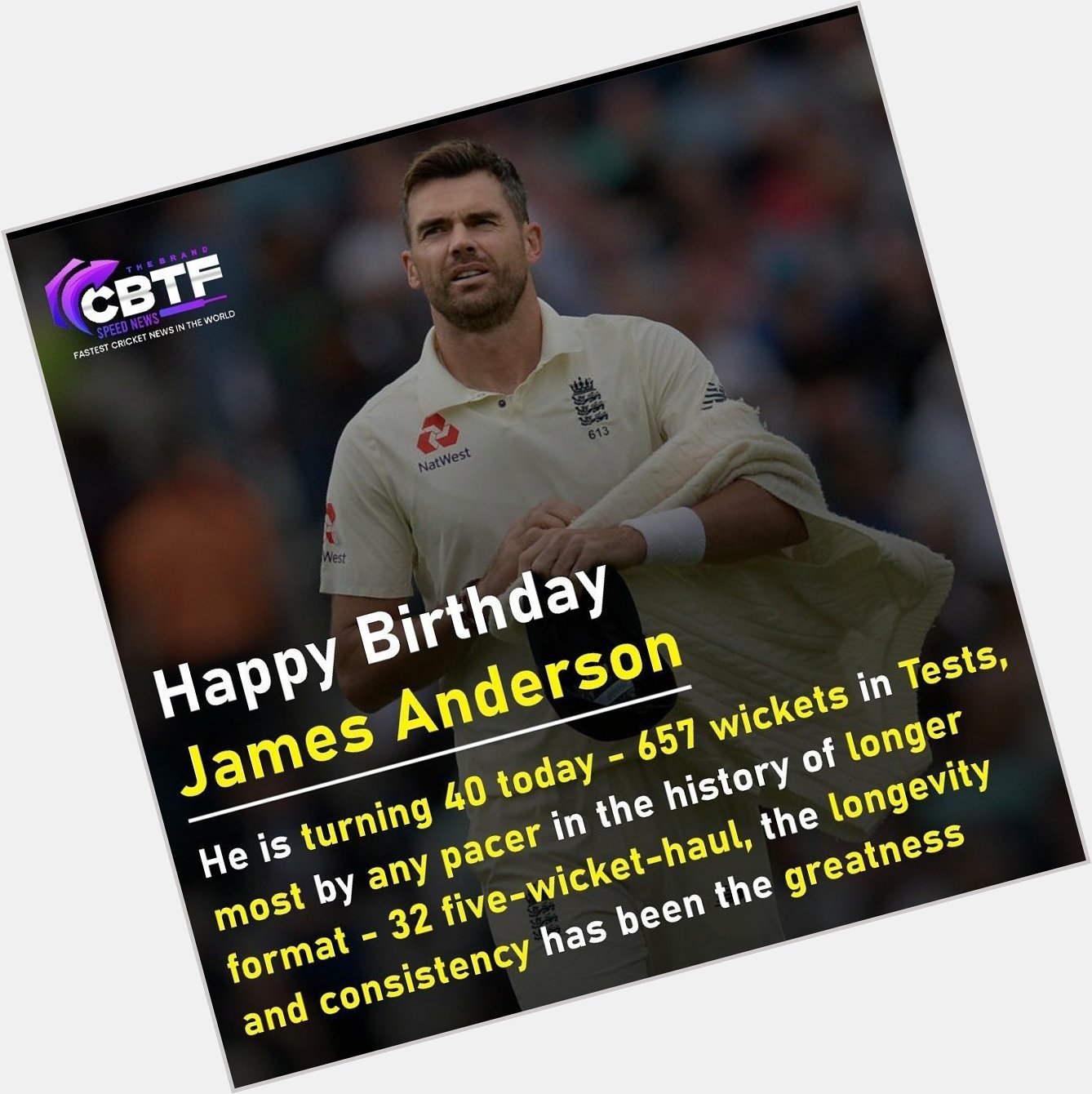 Happy birthday to the English pacer James Anderson. 