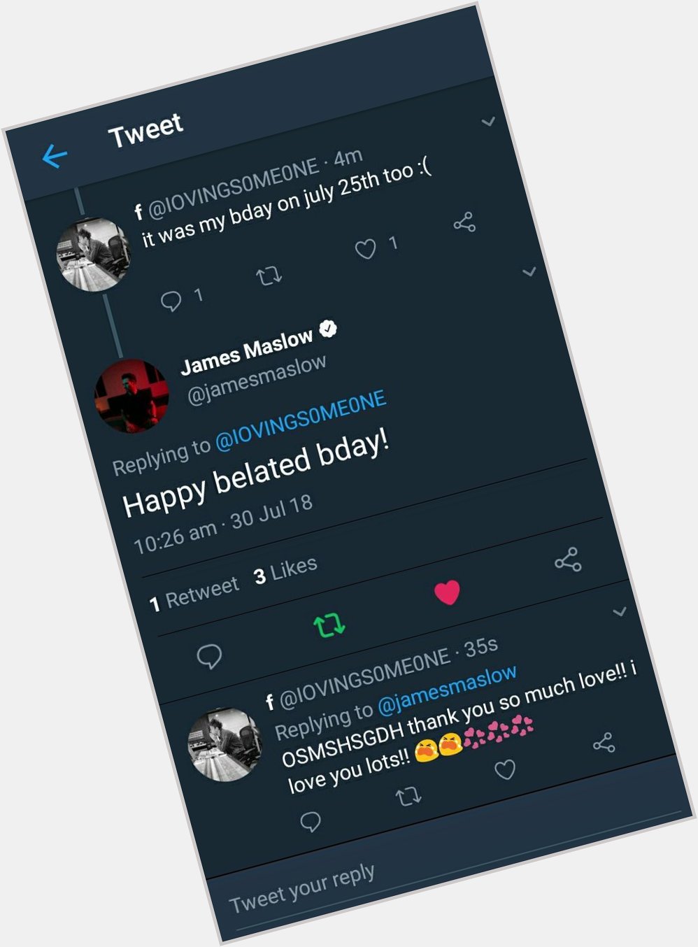 Oof james maslow from big time rush wished me a happy birthday on my other acc YEET 