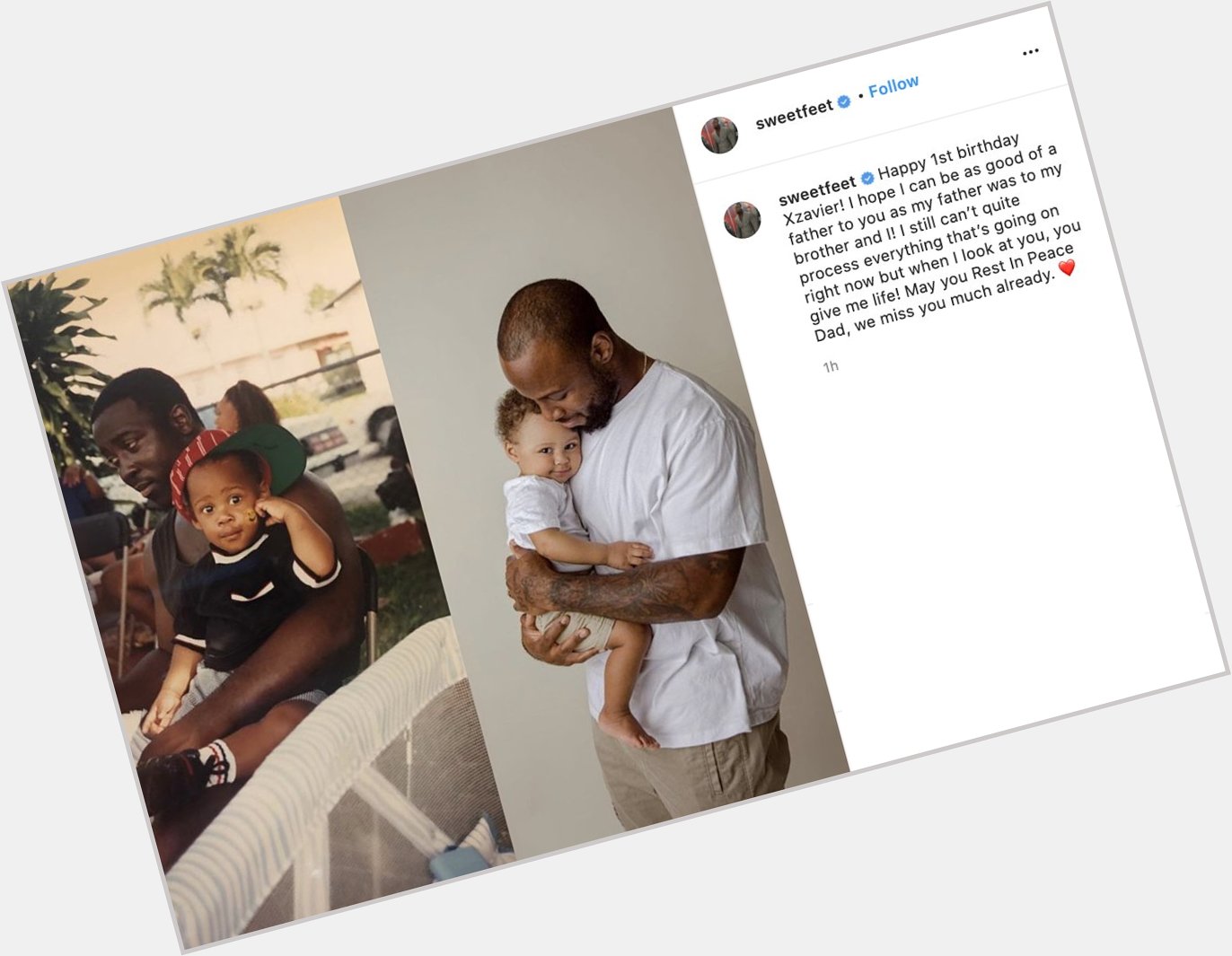 James White wished his son a happy first birthday while also paying tribute to his father  