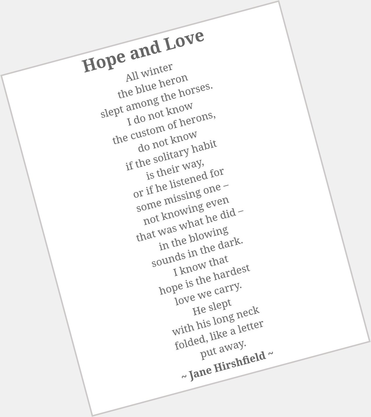 \"I know that / hope is the hardest / love we carry\". Happy birthday, Jane Hirshfield! 