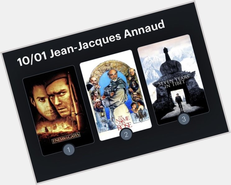 Hoy cumple años el director Jean-Jacques Annaud (78). Happy Birthday ! Aquí mi miniranking: 