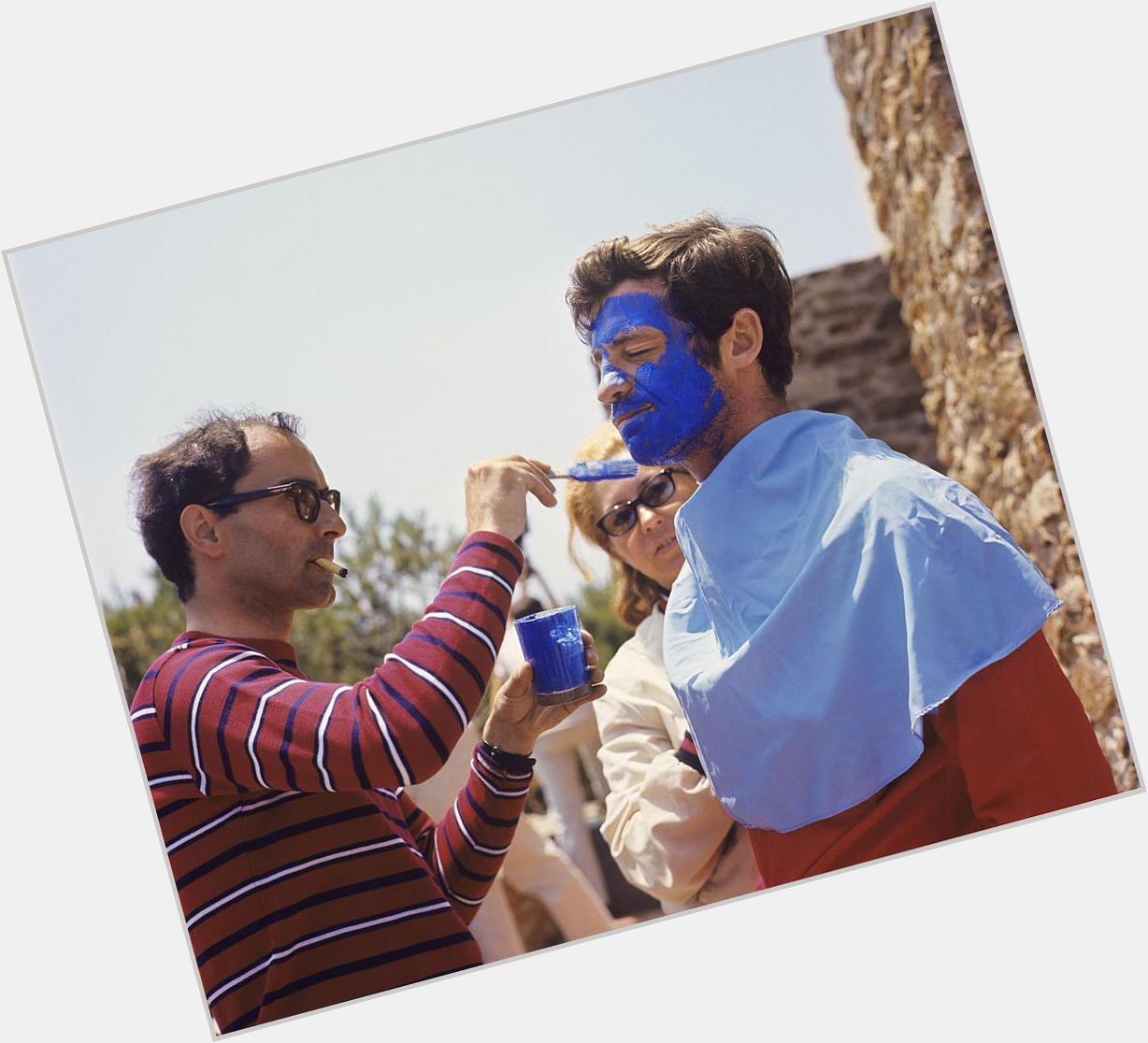 Happy birthday Jean-Paul Belmondo, here having his face painted by Godard on the set of Pierrot Le Fou (1965). 