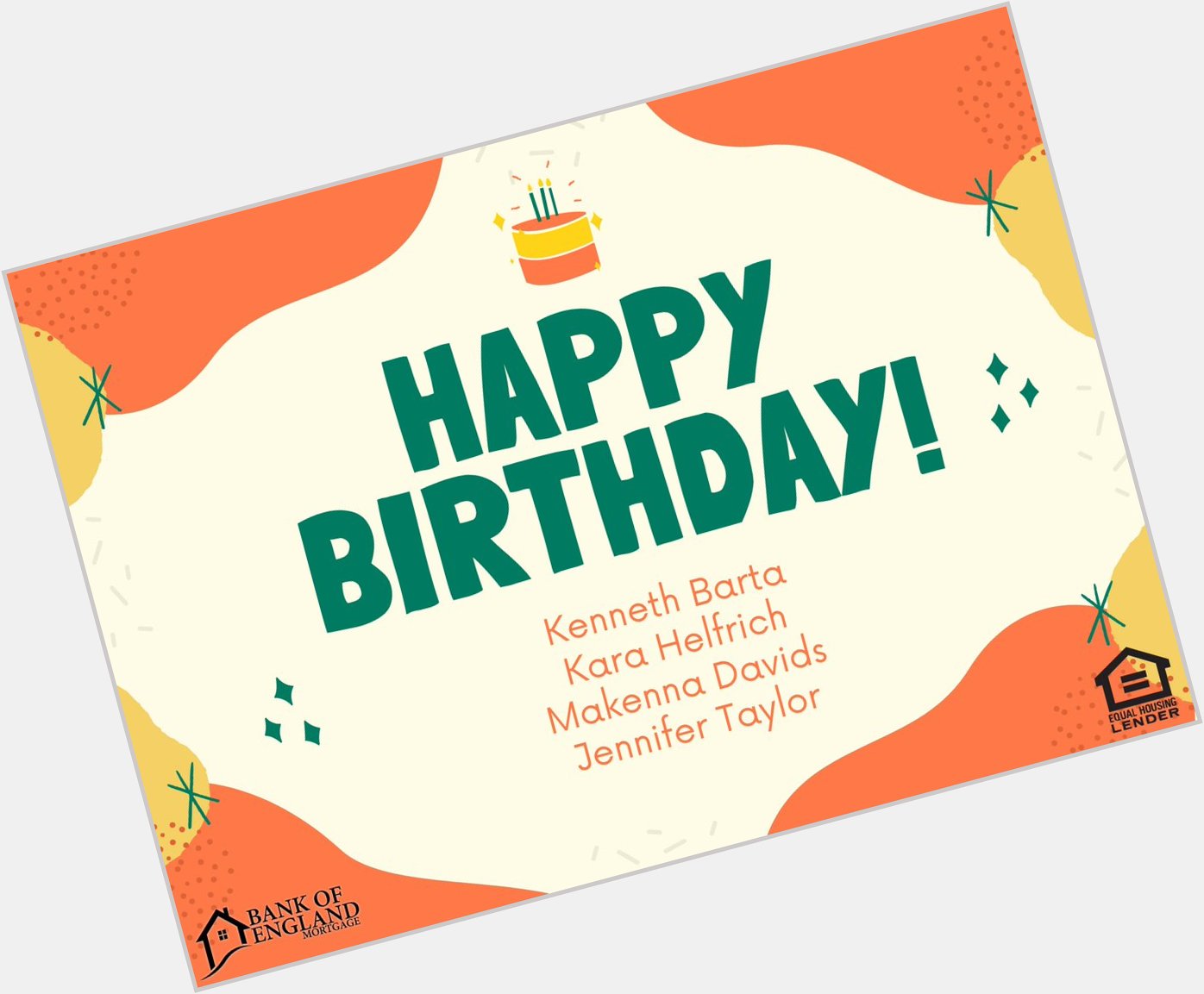 Happy Birthday Jennifer Taylor, Makenna Davids, Kara Helfrich, and Kenneth Barta!  