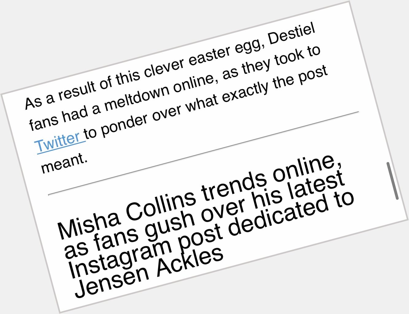 \"destiel fans had a meltdown online\" help?????  