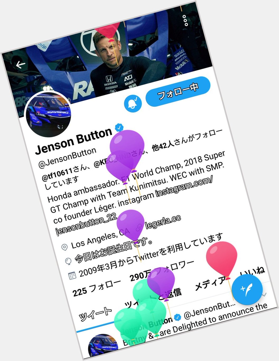    Jenson Button            Happy birthday to Jenson   