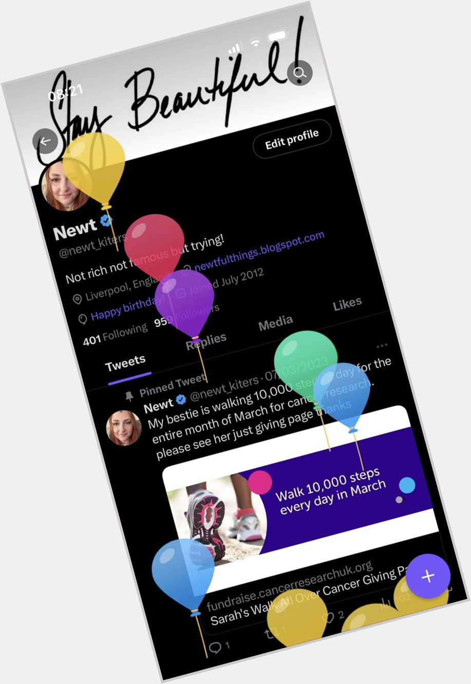 Happy birthday to me! I love the balloons and I share my birthday with Jerome Flynn    