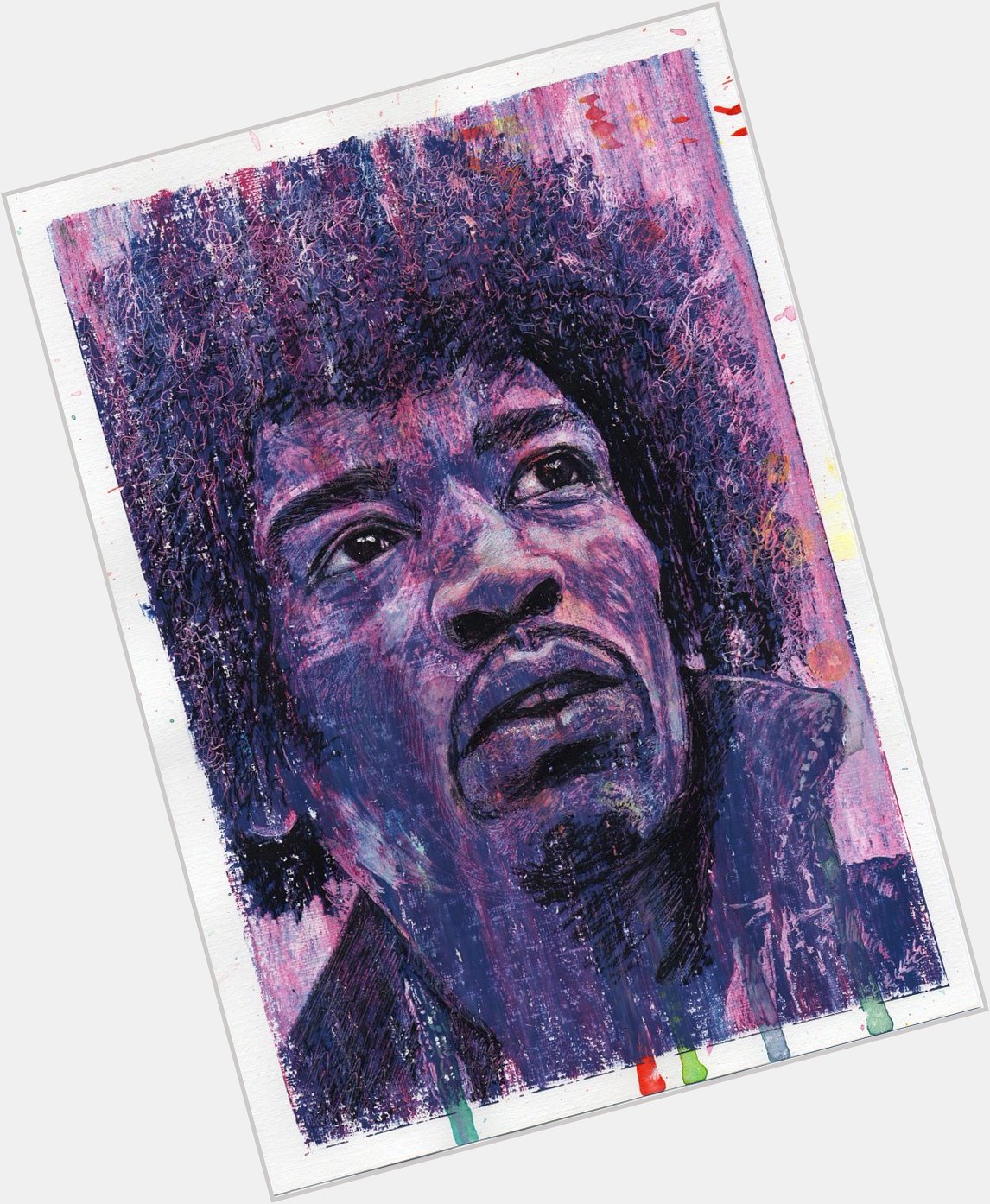 Happy birthday to Jimi Hendrix, born on this day in 1942. This picture: oil and ink on acrylic paper, 21cm x 30cm. 