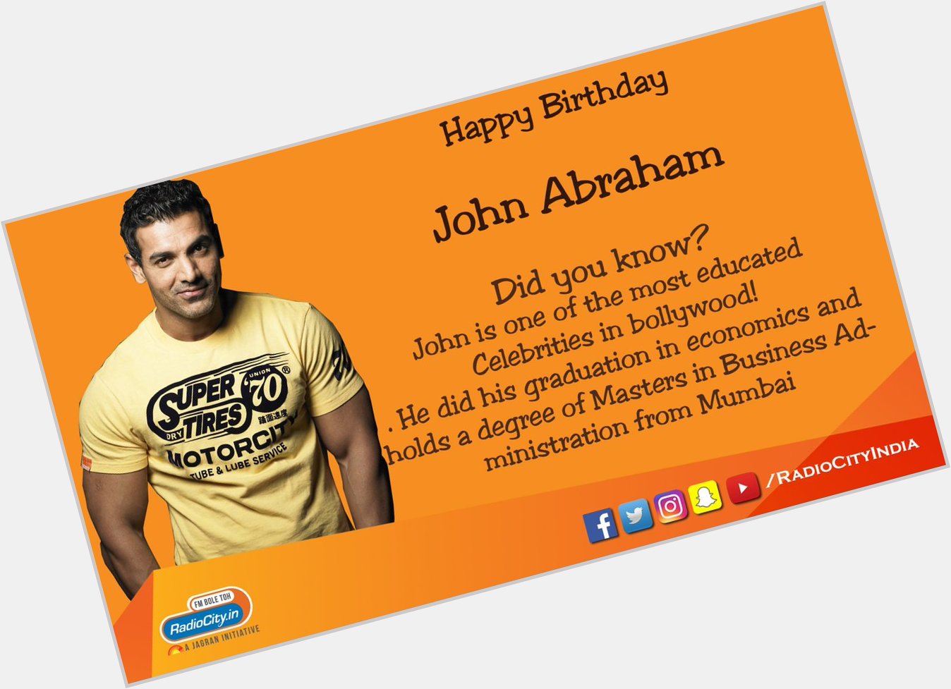 Wishing John Abraham a Very Happy Birthday!!
RJ Ashutosh  