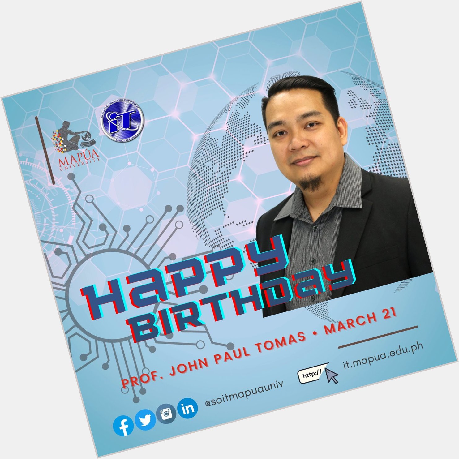 Happy birthday to Prof. John Paul Tomas!
Let us send him our warmest greetings on his special day. 