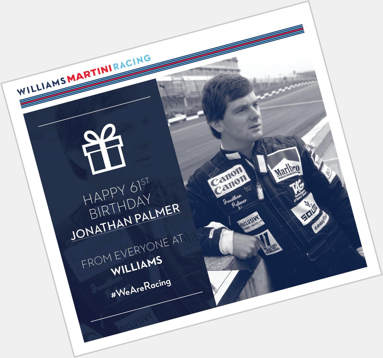 Everyone at Williams would like to wish Jonathan Palmer a big happy birthday! 