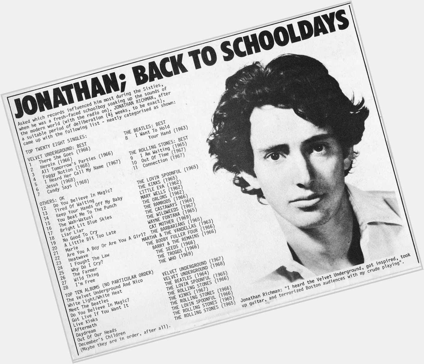Happy Birthday Jonathan Richman! 
This list you made is cool. 