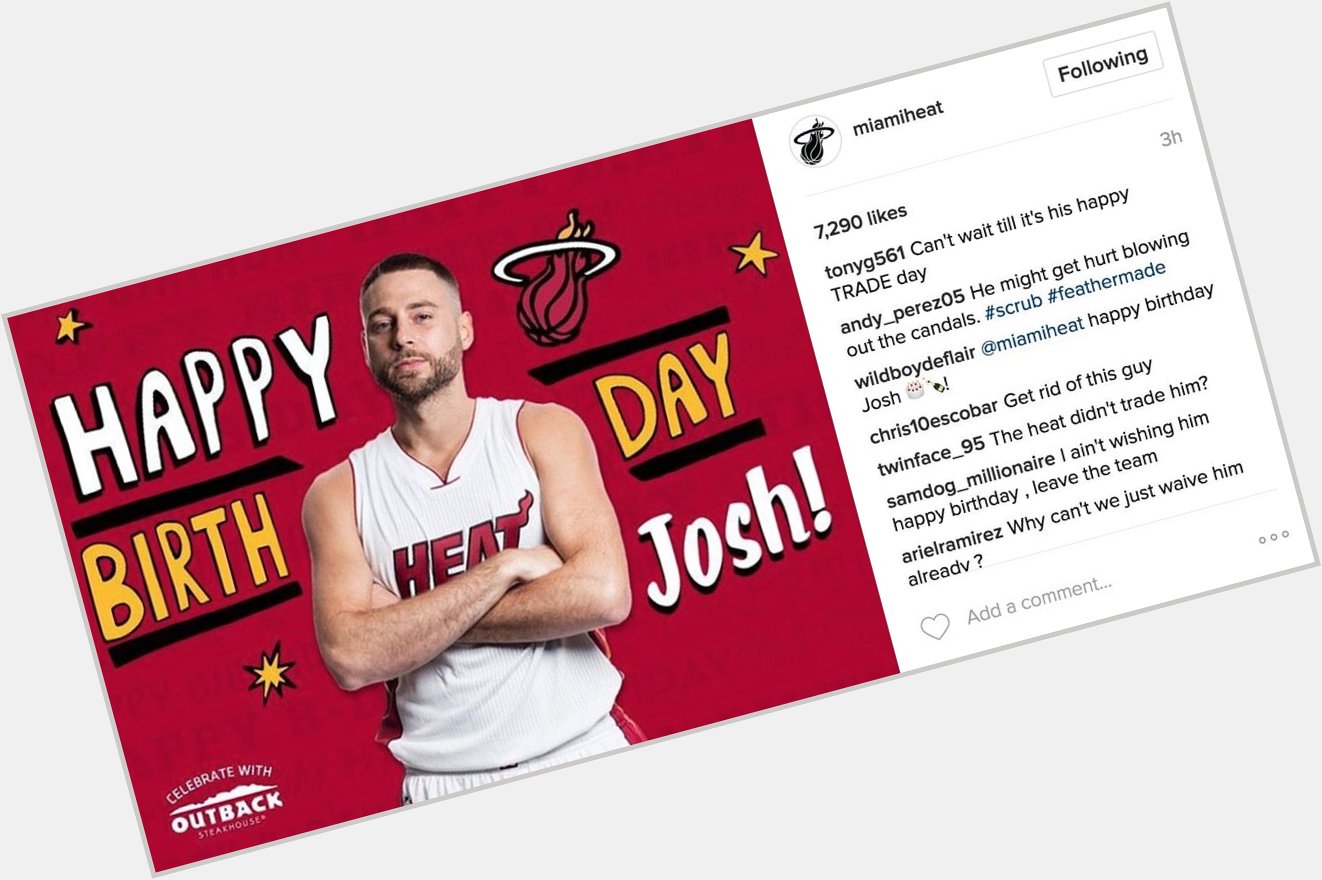 The Heat messageed Happy Birthday to Josh McRoberts and y\all reacted like savages 