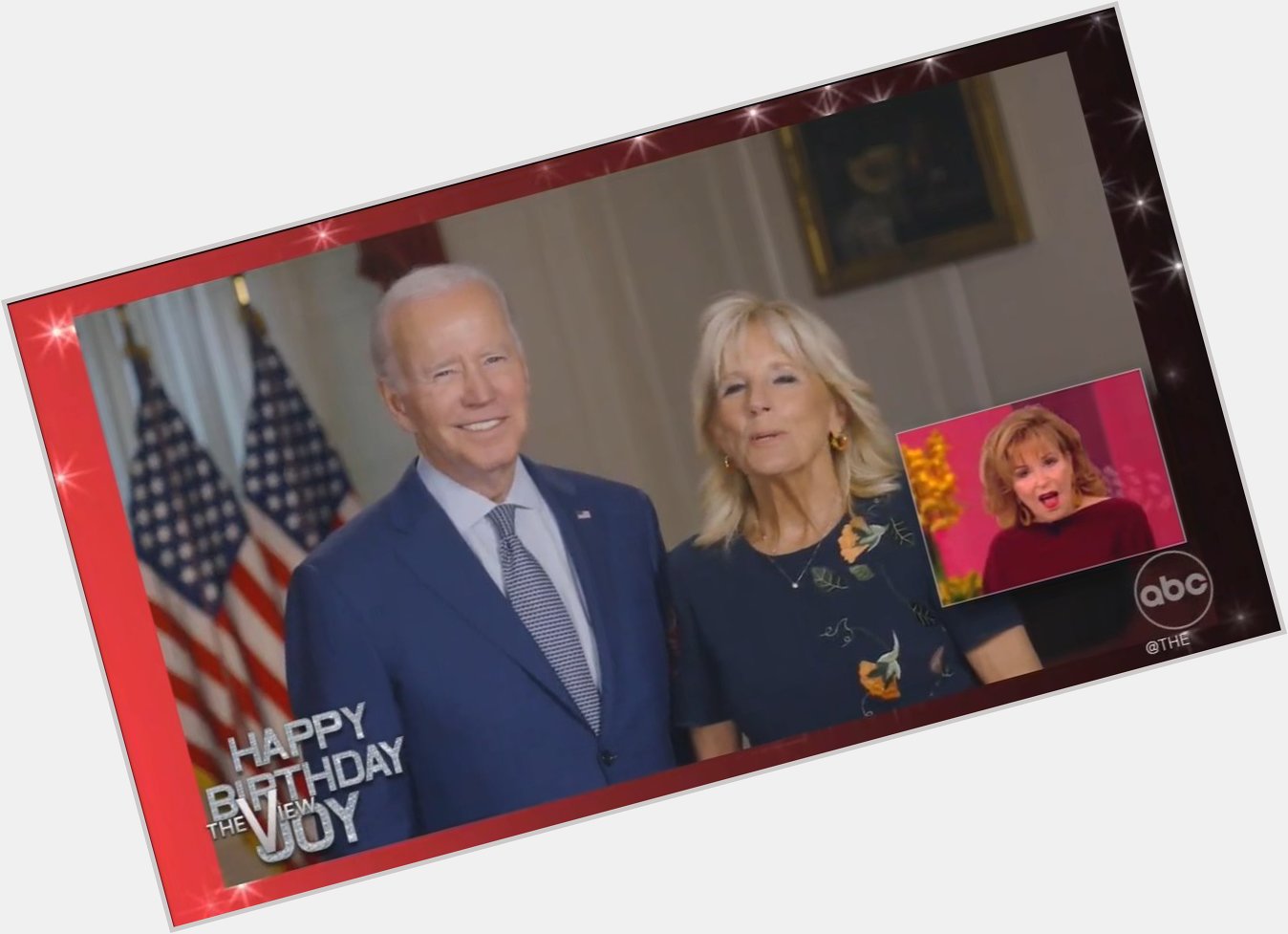 Joe and Jill Biden send a happy birthday message to The View\s Joy Behar.

Behar is visibly gagged. 