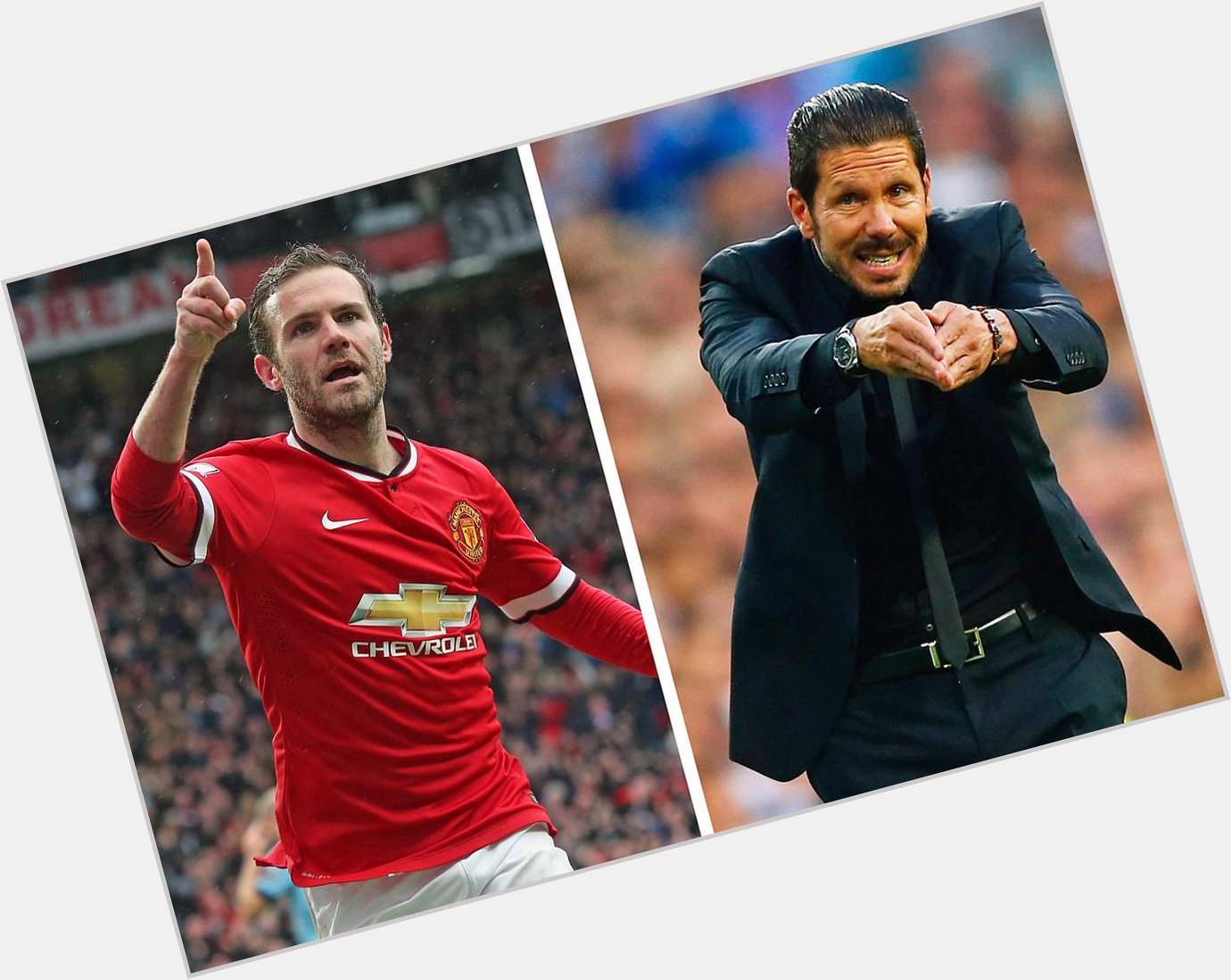 Happy birthday to Man United \s Juan Mata , who turns 27 today. And Atletico Madrid boss Diego Simeone who is 45. 