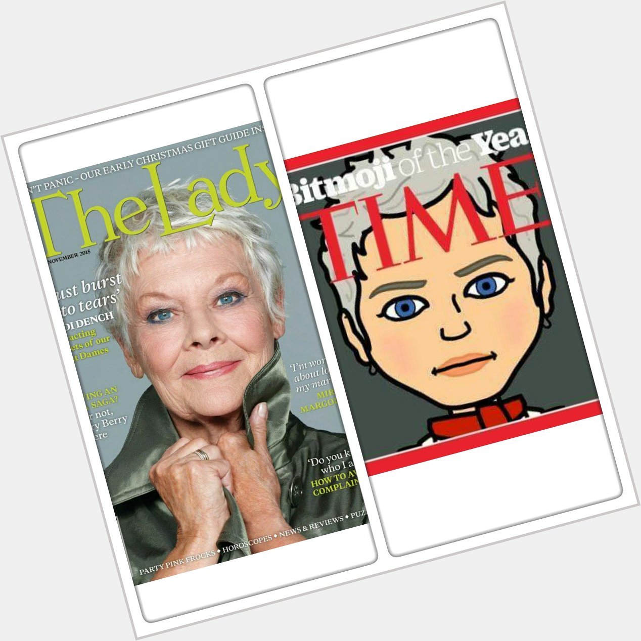 Platinum silver hair blue eyes on the front of a magazine cover ... Happy Birthday to my hero: Dame Judi Dench. 