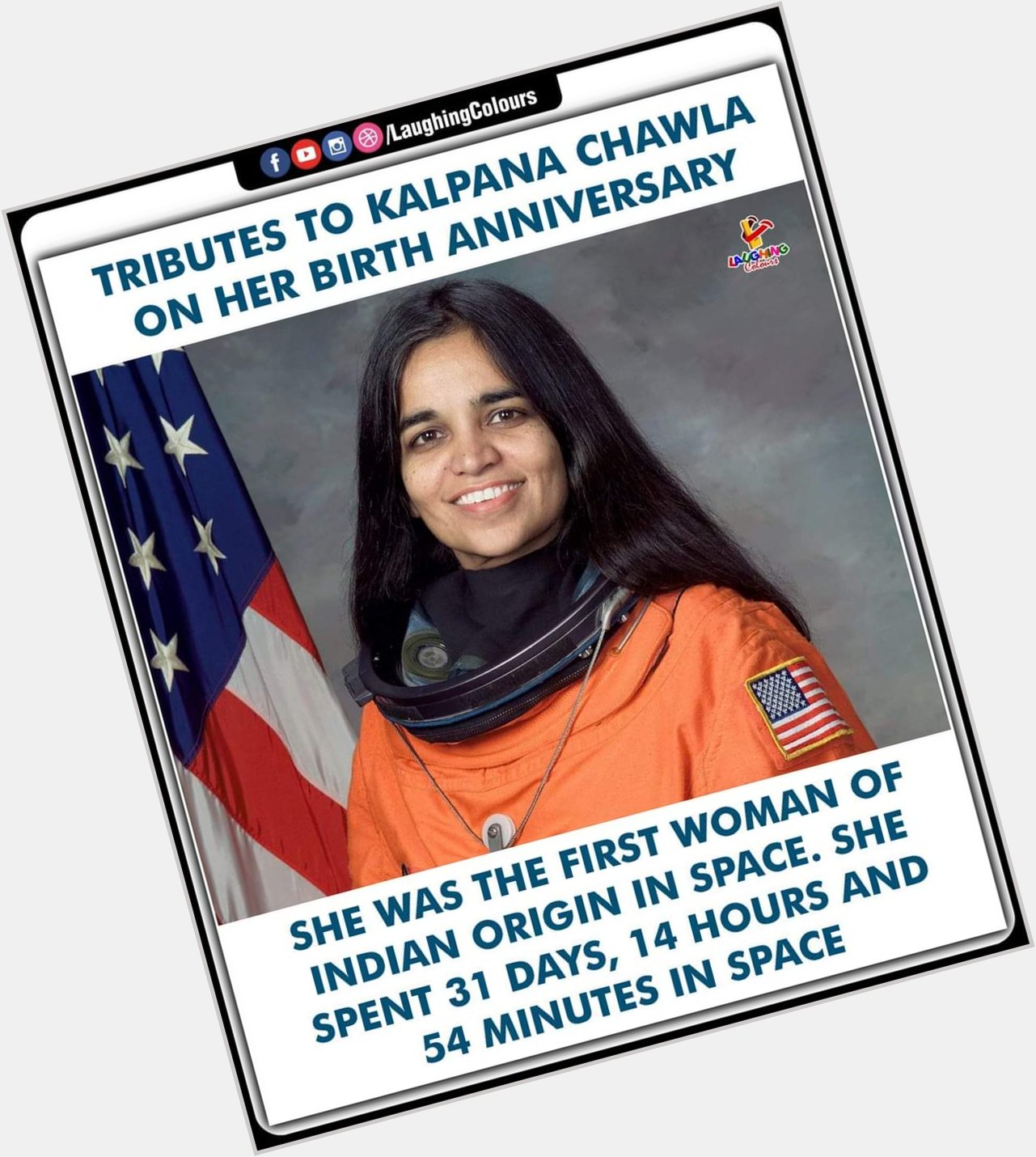 Happy birthday to the woman who inspired million of girls .. Kalpana chawla...You are alive in our hearts..Salute 