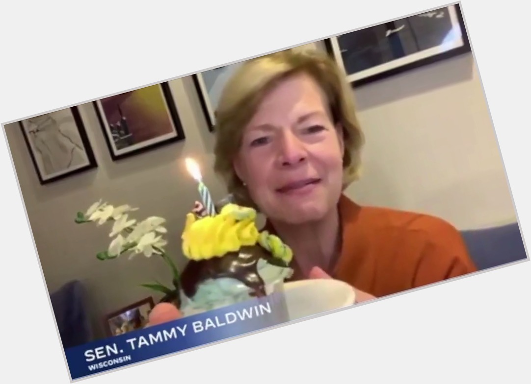 Sen. Tammy Baldwin surprises Sen. Kamala Harris with a birthday cupcake: \"Happy birthday, Kamala!\" 