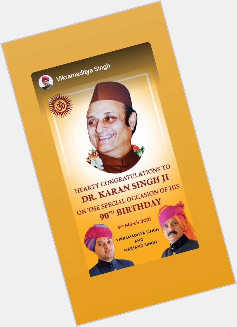 Happy birthday Maharaja Shri maan Dr Karan Singh Ji 