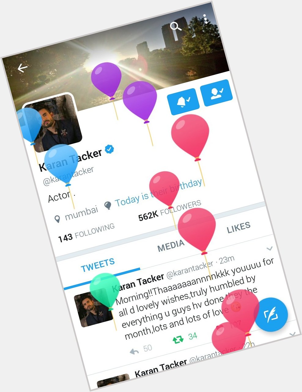Loving the balloon profile!   Happy Birthday Karan Tacker   