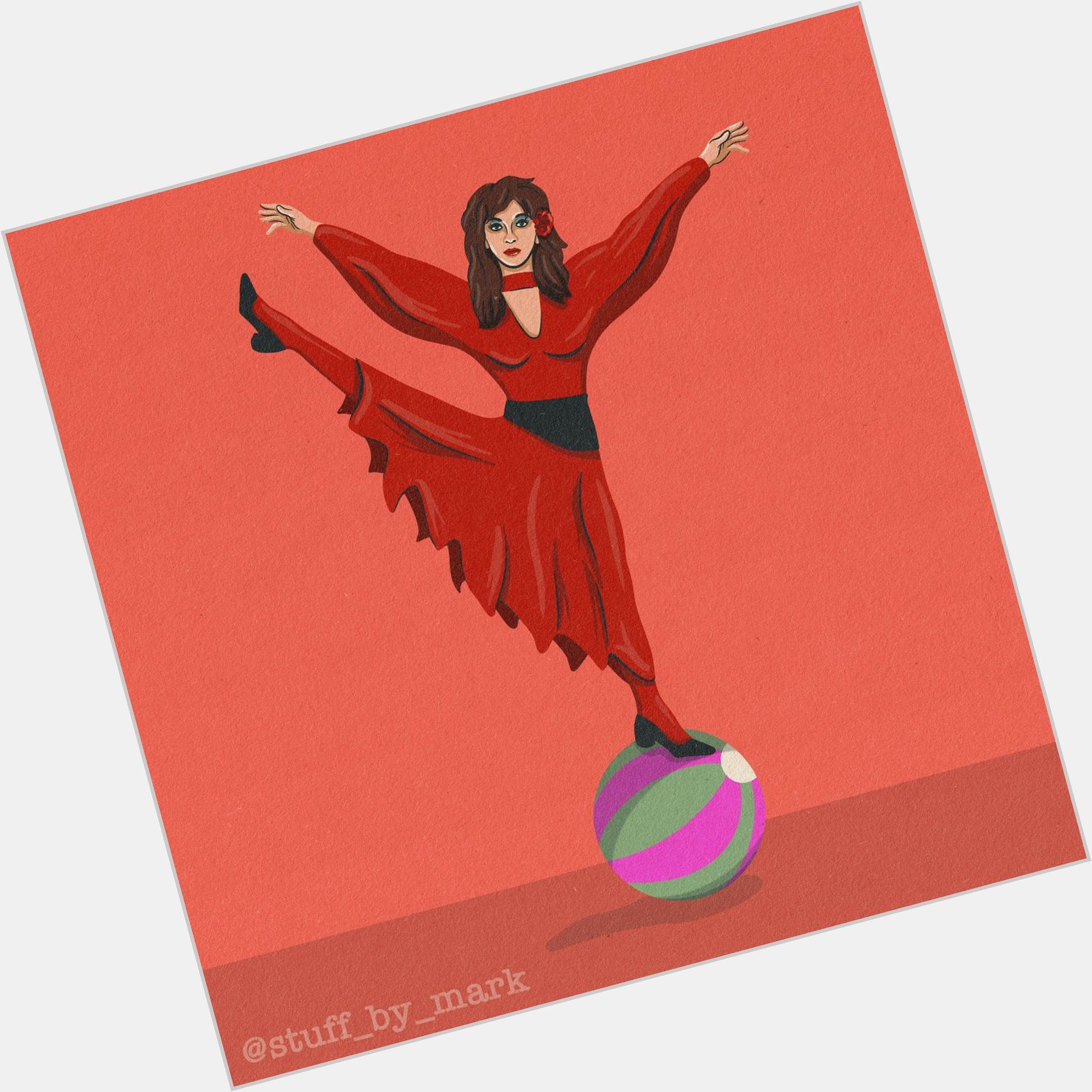 Happy Birthday Kate Bush. Here\s an old drawing of her practicing her circus skills. 